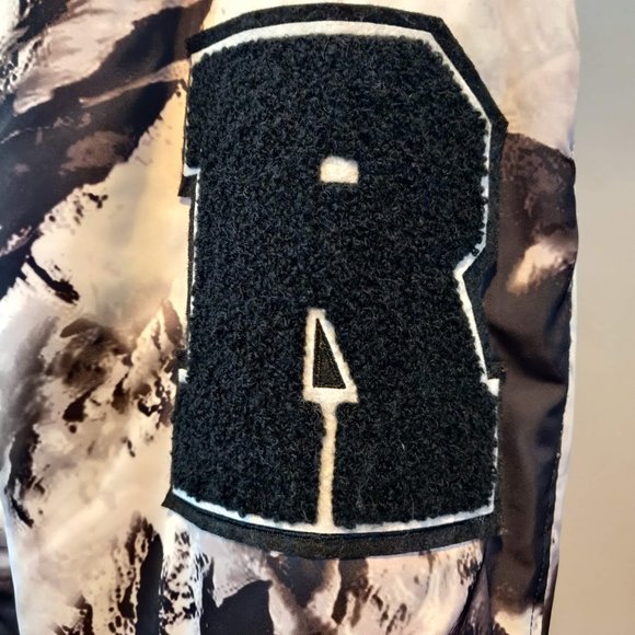 Punk Royal Mens Black White Marbled Tie Dye Snaps Arm Patches Bomber Jacket L - Picture 5 of 11